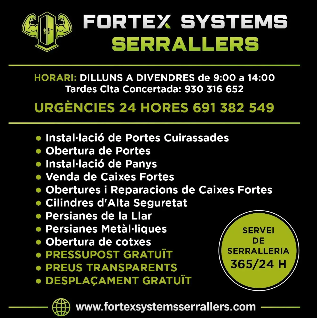 Cartel de servicios Fortex Systems Serrallers en Pineda de Mar